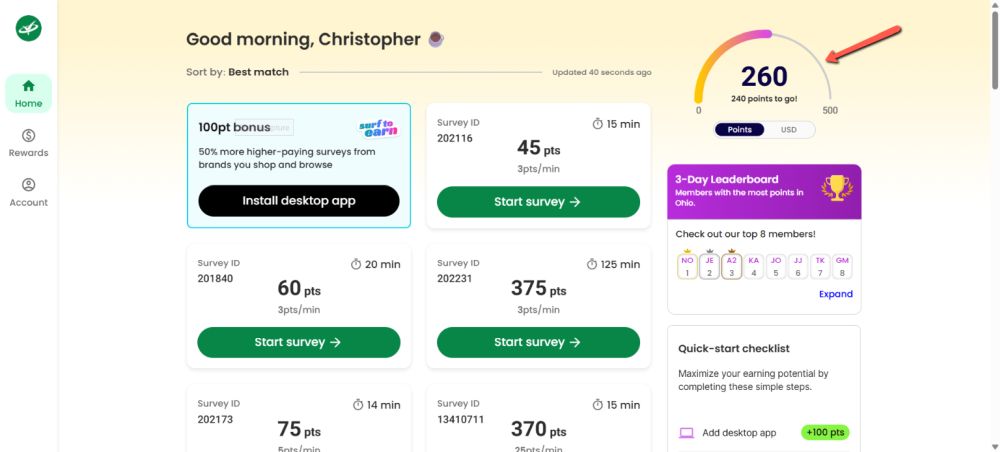 survey junkie dashboard